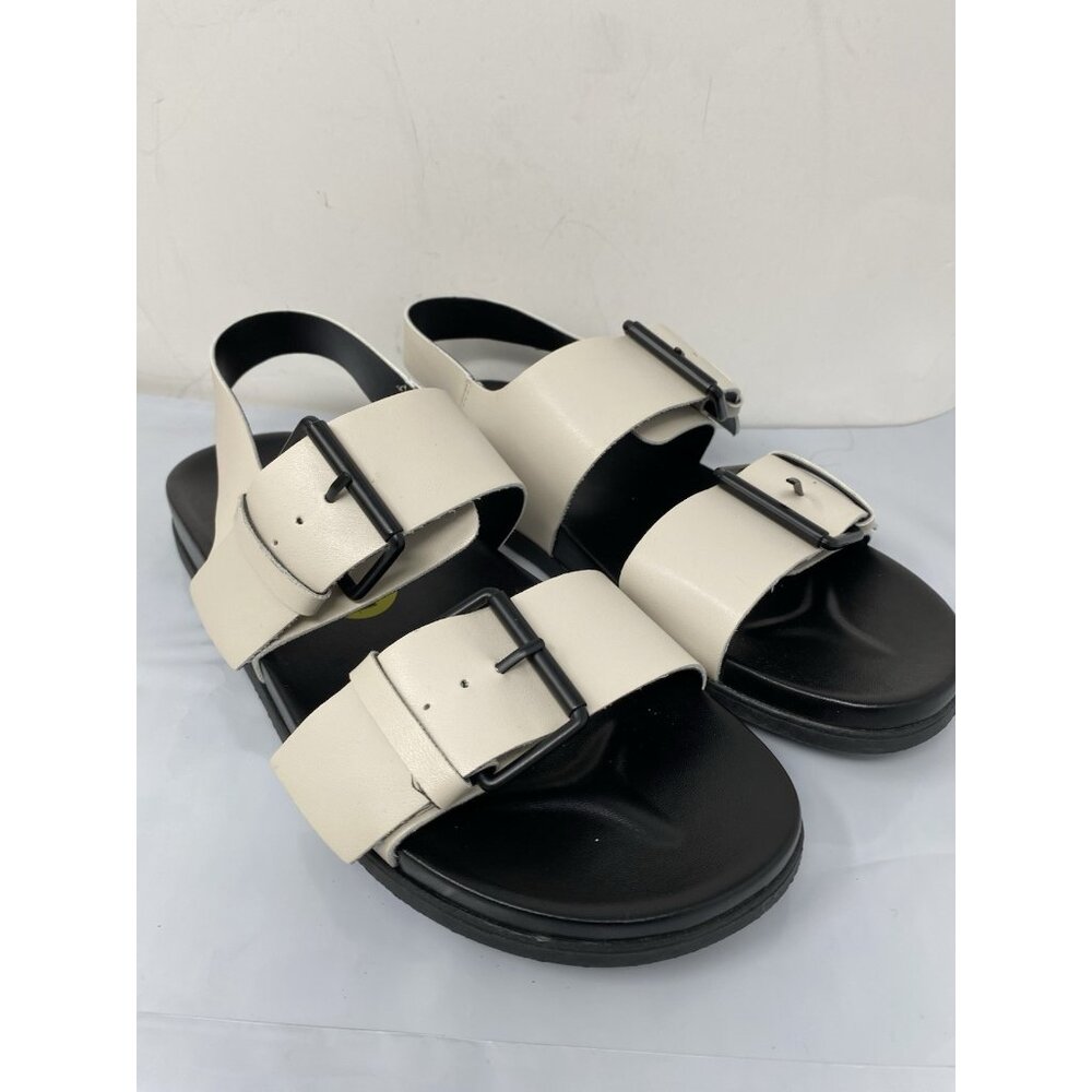Seychelles Flat Slingback Sandals Soft Leather Strap Size 9 Buckle White